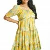 Threeness Yellow Tropical Short Frill Dress