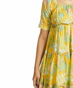 Threeness Yellow Tropical Short Frill Dress