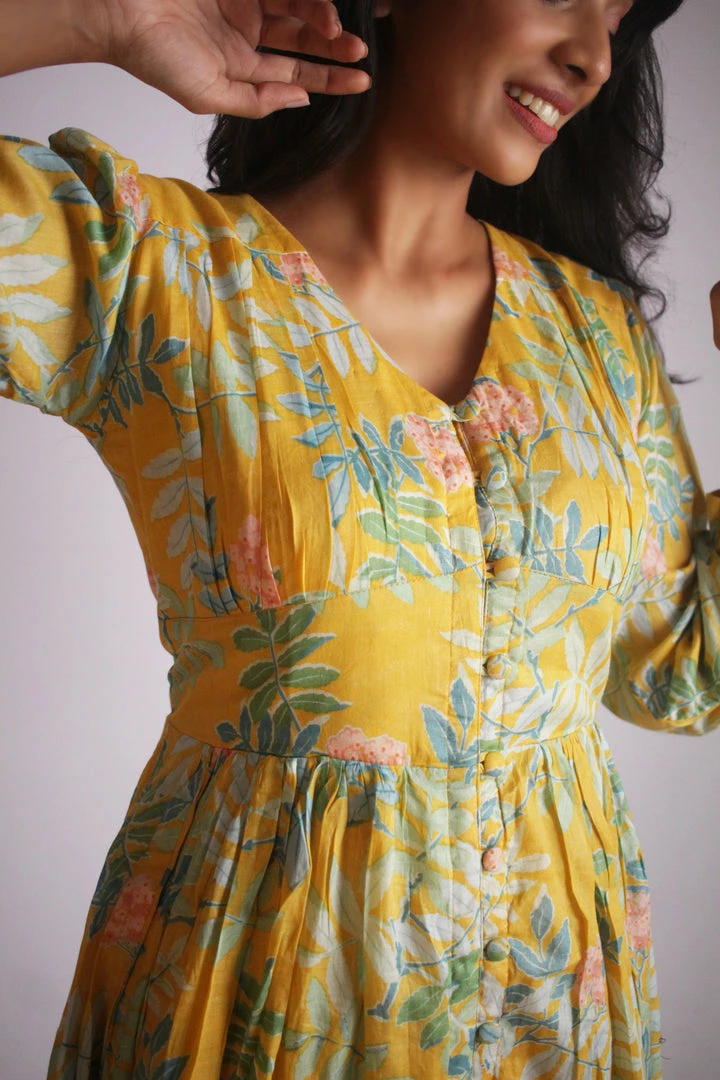 Threeness Yellow Tropical Button Down Dress 4 Threeness Yellow Tropical Button Down Dress