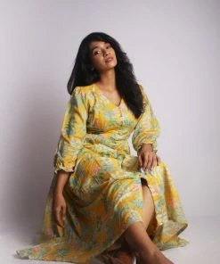 Threeness Yellow Tropical Button Down Dress 9 Threeness Yellow Tropical Button Down Dress