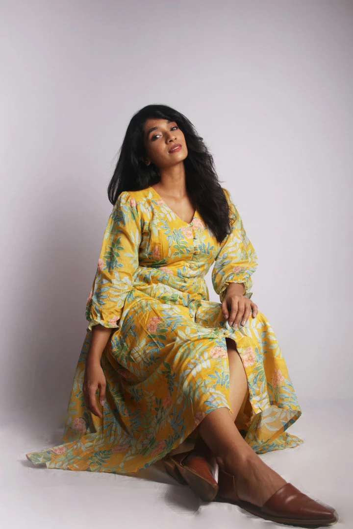 Threeness Yellow Tropical Button Down Dress 5 Threeness Yellow Tropical Button Down Dress