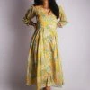 Threeness Yellow Tropical Button Down Dress