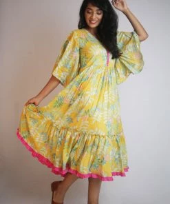 Threeness Yellow Tropical Layered Dress