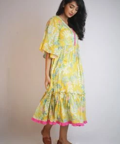 Threeness Yellow Tropical Layered Dress