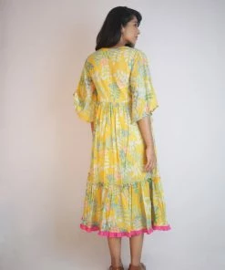 Threeness Yellow Tropical Layered Dress