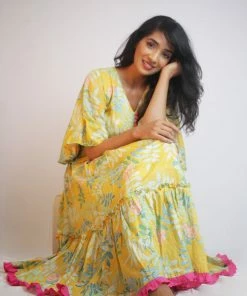 Threeness Yellow Tropical Layered Dress