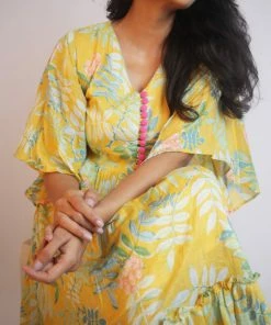 Threeness Yellow Tropical Layered Dress