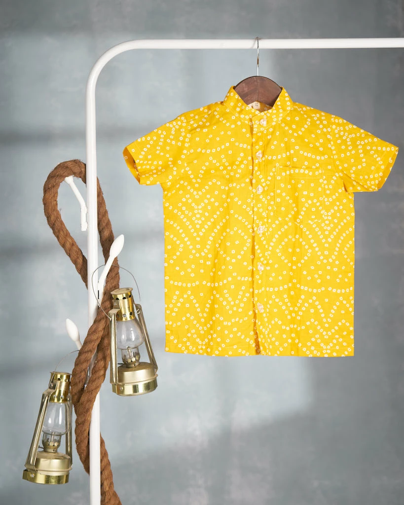 Manjal Couture Yellow Bandhini Shirt Mini Corner 2 Manjal Couture Yellow Bandhini Shirt Mini Corner