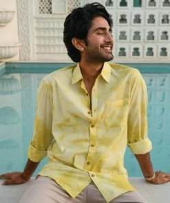 Gulaal Men's Shirt Yellow Tie- Dye Shirt