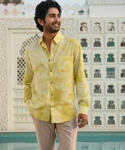 Gulaal Men's Shirt Yellow Tie- Dye Shirt
