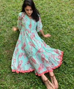 Threeness Pink Blue Spring Layered Dress