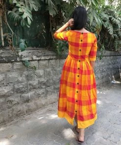 Threeness Orange Buffalo Gingham