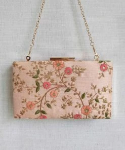 AMYRA Purse & Potli FLORAL CREEPER BOX CLUTCH - PEACH