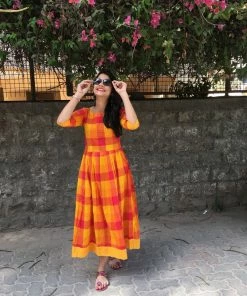 Threeness Orange Buffalo Gingham