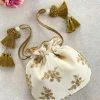 AMYRA Off White Velvet Embroidered Potli Bag