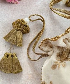 AMYRA Off White Velvet Embroidered Potli Bag