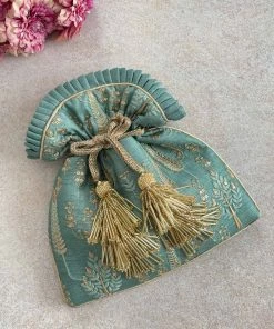 AMYRA Purse & Potli Arbre Silk Embroidered Potli Bag - Blue Green