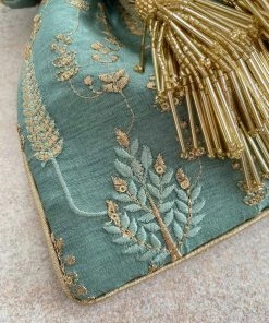 AMYRA Purse & Potli Arbre Silk Embroidered Potli Bag - Blue Green