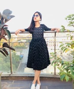 Threeness Black Ikat Dress