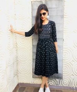 Threeness Black Ikat Dress