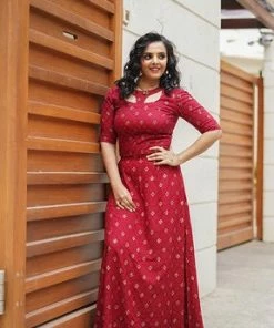 Label RishMaan Royal Synonym - Maroon Gold - Crop Top Skirt Uptown Contemporary