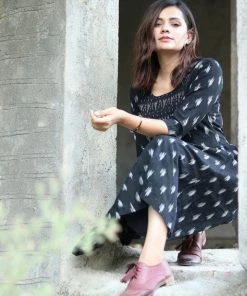 Threeness Black Ikat Dress