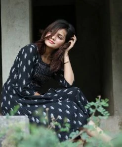 Threeness Black Ikat Dress