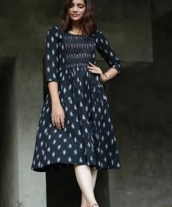Threeness Black Ikat Dress