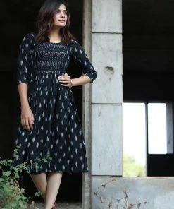 Threeness Black Ikat Dress