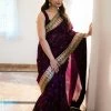 Ekanta Sarees Nayana Wine With Maroon And Green Banaras Border