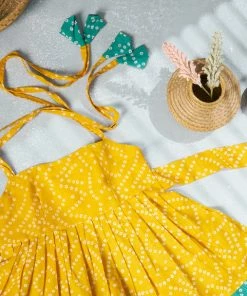 Manjal Couture Mini Corner Yellow Bandhini Dress